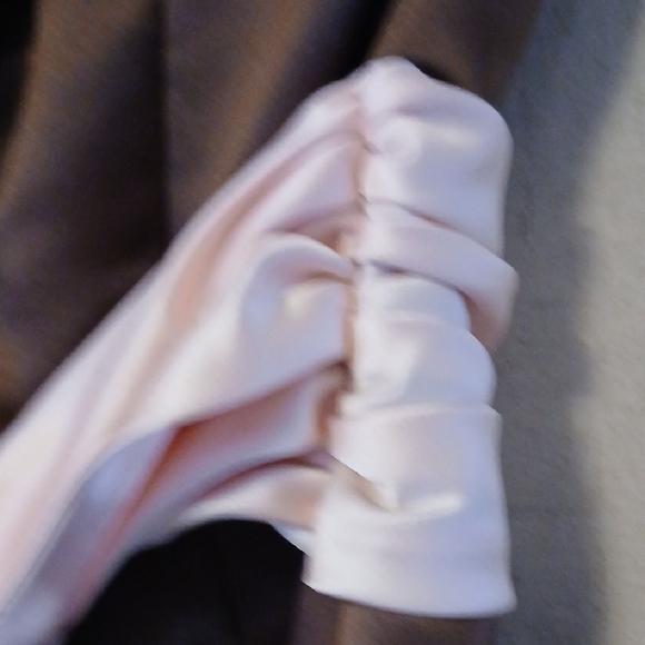 Bill Levkoff Brown Strapless Satin Dress with Light Pink Sash - Picture 4 of 6